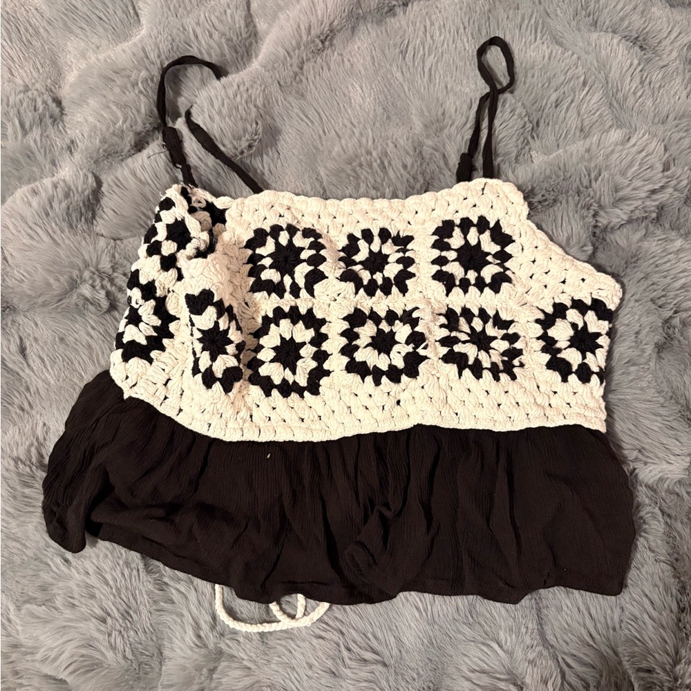 Rebellion Black and White Crochet Camisole